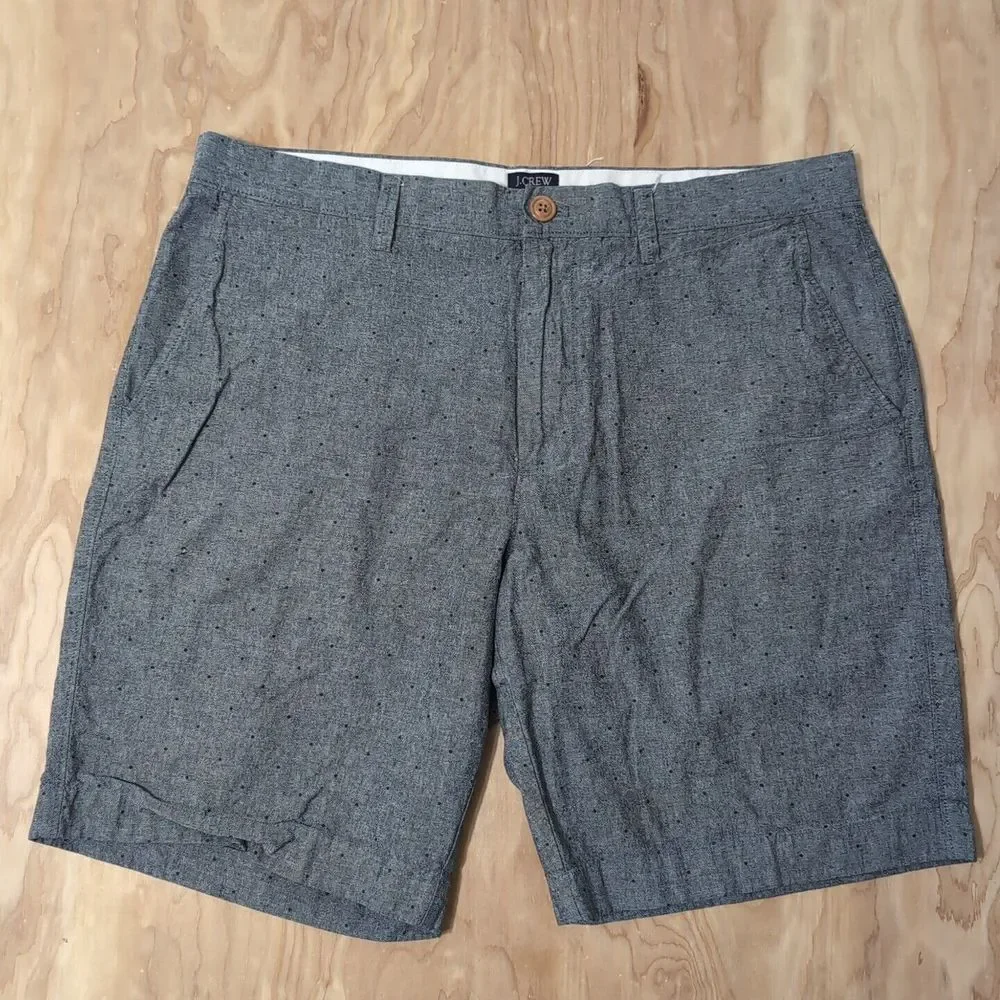 J Crew Shorts Mens 34‎ Gray Polka Dot Flat Front Chino Gramercy Lightweight